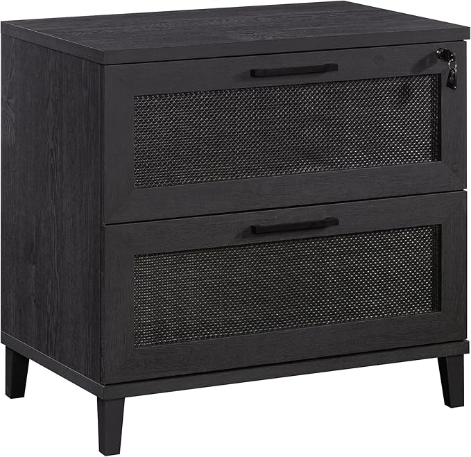 Modern Farmhouse 2 Drawer Small File Cabinet with Lock Under Desk Storage DrawersOrganizer for Home Office Filing CabinetsBlack