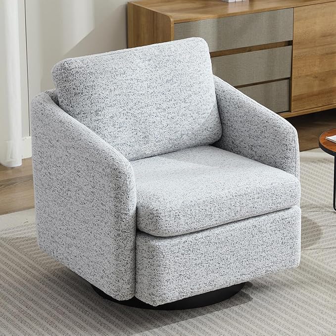 Moden Swivel Accent Chair 360 Degree Round Swivel Barrel Chair with Pillow Upholstered Comfy Barrel Armchair Single Club Sofa Chair for Living Room Bedroom Reading Room (Grey)
