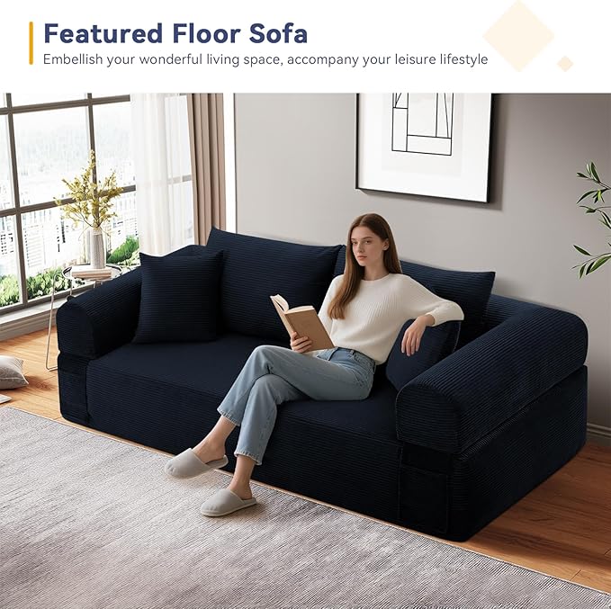 3 Seater Sofa Couch for Living Room (Navy Blue 38 D + 4 Pillows)