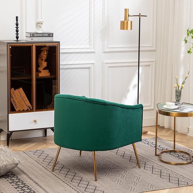 Modern Velvet Tub Chair Armchairs Barrel Accent Dinning Chair with Gold Plated Metal LegsThick Soft Padded Seat for Living Room