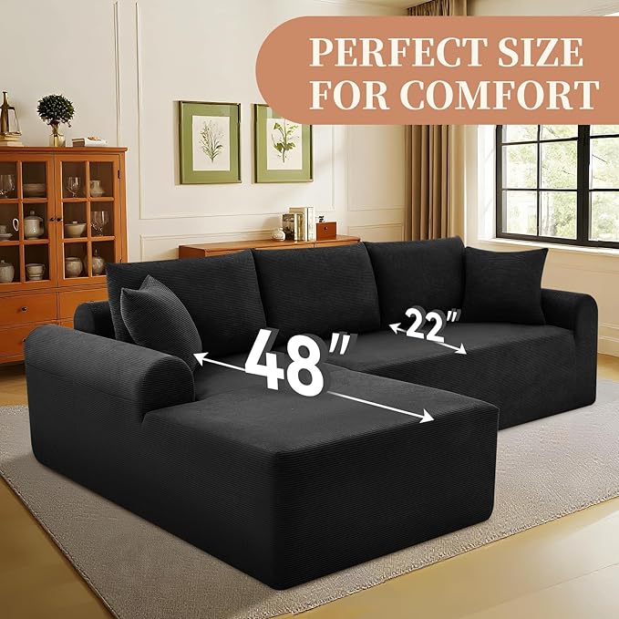 Modular Sectional Couch in a Box 103 L Shaped Boneless Cloud Couch with Deep Seat Convertible Sofa Bed for Living Room Bedroom Apartments No Assembly Required Black Left Facing Chaise