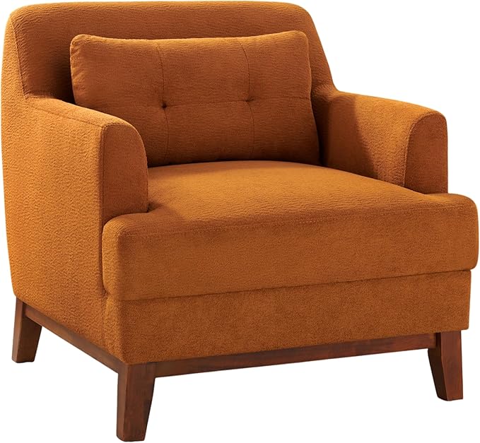 VANOMi Modern Accent Chairs Terry Fabric Living Room Chairs with Cushion Mid-Century Modern Comfy Reading Chair for Bedroom Corner Apartment Orange