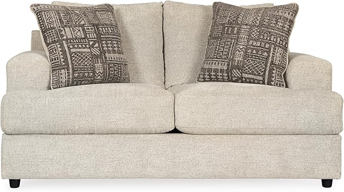 Signature Design by Ashley Soletren Contemporary Chenille Loveseat with 2 Accent Pillows Off-White