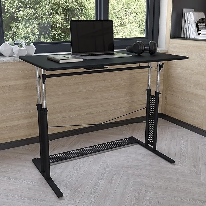 Flash Furniture Fairway Height Adjustable (27.25-35.75H) Sit to Stand Home Office Desk - Black