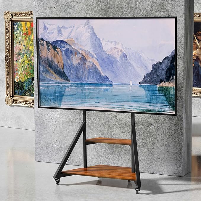 Floor TV Stand for 40-75 Inch TVs Adjustable Heights TV Mount Stands with Large Wood Shelf and Wheels Modern Living Room Rolling TV Stand Up to 180 lbs VESA 600x400mmWalnut(VC-Z1187)