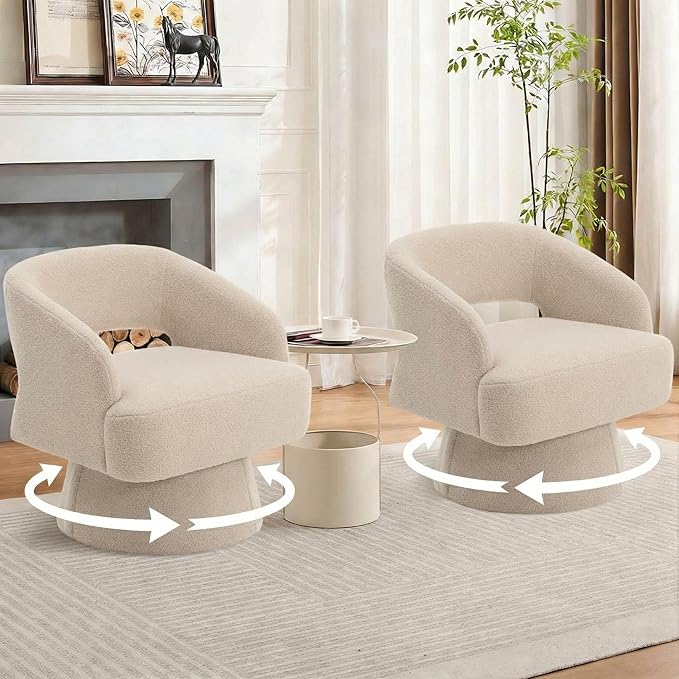 2Pcs Camel Swivel Barrel Chair 360° Upholstered Accent Chair Hollowed-out Back Modern Velvet Round Barrel Chair Cone Swivel Base Living Room Small Chair for Bedroom Reading Nook Office