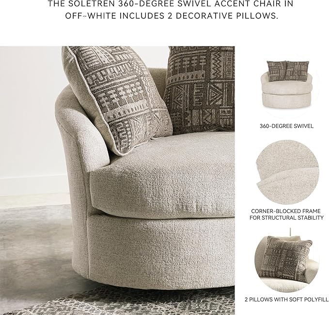 Signature Design by Ashley Soletren Contemporary Chenille 360-Degree Swivel Accent Chair Off-White