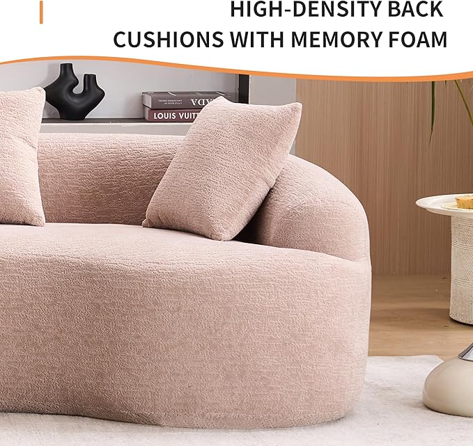 110 Curved Loveseat Sectional Sofa for Living Room Modern Oversized Plush Chenille Cloud Round Deep Seat Compressed Boneless Couch with 4 Throw Pillows for Apartment No Assembly Needed Beige