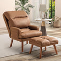 CANMOV Modern Accent Chair with Ottoman Soft Fabric Armchair with Adjustable Backrest and Side Pockets Comfy Lounge Chair for Living Room Bedroom Apartment Office Camel