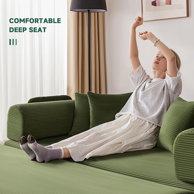 79 Oversized Boneless Couch with 4 Pillows5 in 1 Convertible Sleeper Futon Sofa Bed with Deep SeatCorduroy Foldable Modular Floor Pull Out Couch for Living RoomNo AssemblyGreen