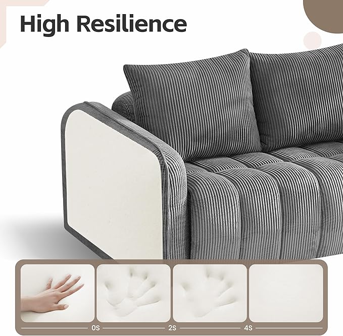 Comfy Loveseat Sofa with 2 Arm Chair Set of 3 Corduroy Sofa for Living Room Boneless Lounge Floor Cloud Couch for Small Spaces for Bedroom Office Apartment Grey