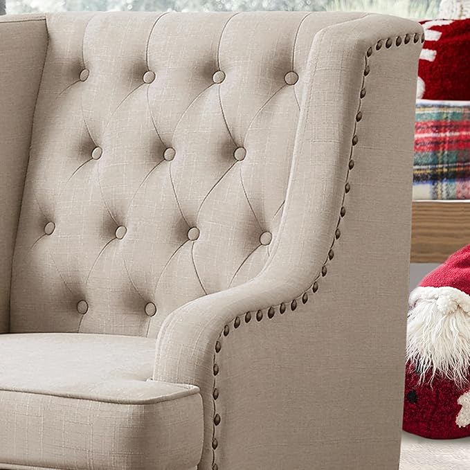 Rosevera Amelia 29 Modern Upholstered Accent Chair Armchair with Wingback Accent Leisure Chair Fabric Reading Living Room Single Sofa for Living Room Bedroom Balcony StudioBeige