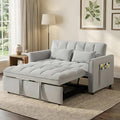 3-in-1 Convertible Sofa Bed 55'' Pull Out Couch Bed with Adjustable Backrest Velvet Fabric Sleeper Loveseat Sofa with Side Pocket Perfect for Living Room Easy Assembly(Light Gray)