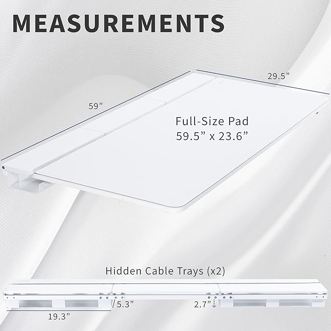 VIVO Universal 60 x 30 inch Table Top with Built-in Concealed Cable Trays for Standard and Sit to Stand Height Adjustable Home and Office Desks Full Size Mouse Pad White Desktop DESK-TOP3-W