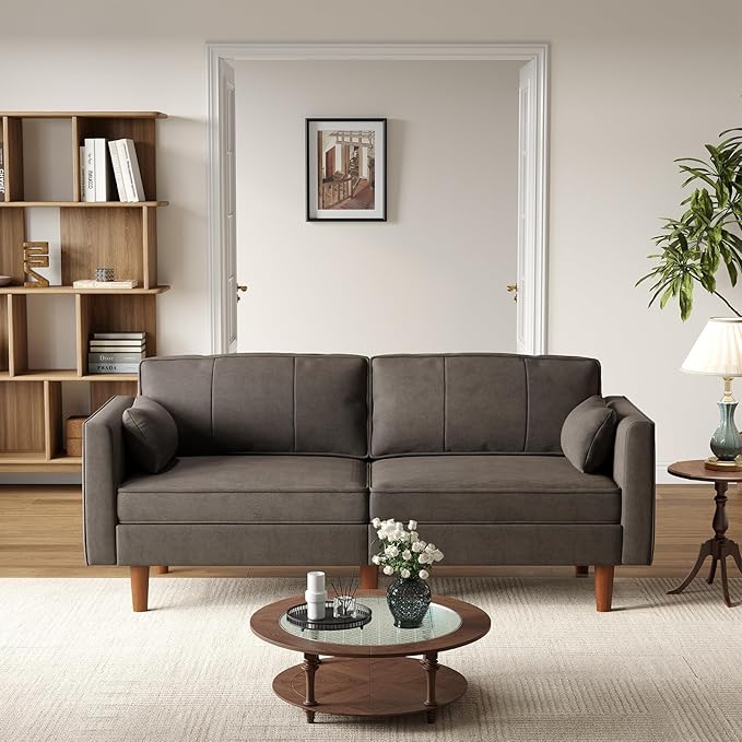 ONBRILL 71 Futon Sofa BedConvertible Sleeper Couch with Adjustable Backrest Folding Loveseat for Apartment Living Room Office Faux LeatherBrown