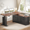 SEDETA Farmhouse L Shaped Standing Desk 55 inch Height Adjustable Corner Desk with Storage Drawers Standing Computer Desks with Power Outlets for Home Office Black