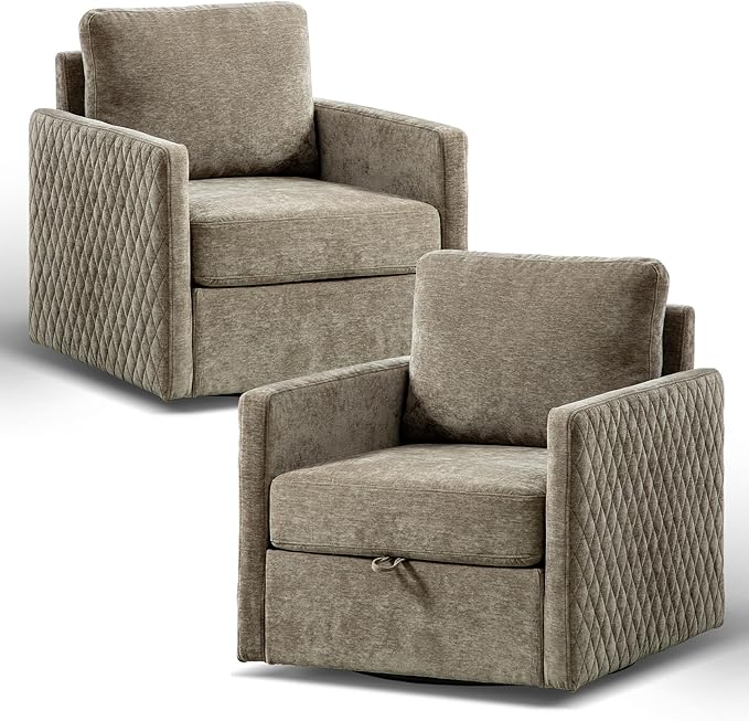 Aoiy &amp Wifon 29.5''W Swivel Accent Chair Set of 2 Comfy Modern Square Arm Chair with Hidden Storage for Living Room/Bedroom/Office Chenille Taupe