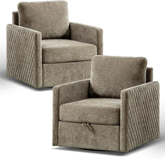 Aoiy &amp Wifon 29.5''W Swivel Accent Chair Set of 2 Comfy Modern Square Arm Chair with Hidden Storage for Living Room/Bedroom/Office Chenille Taupe