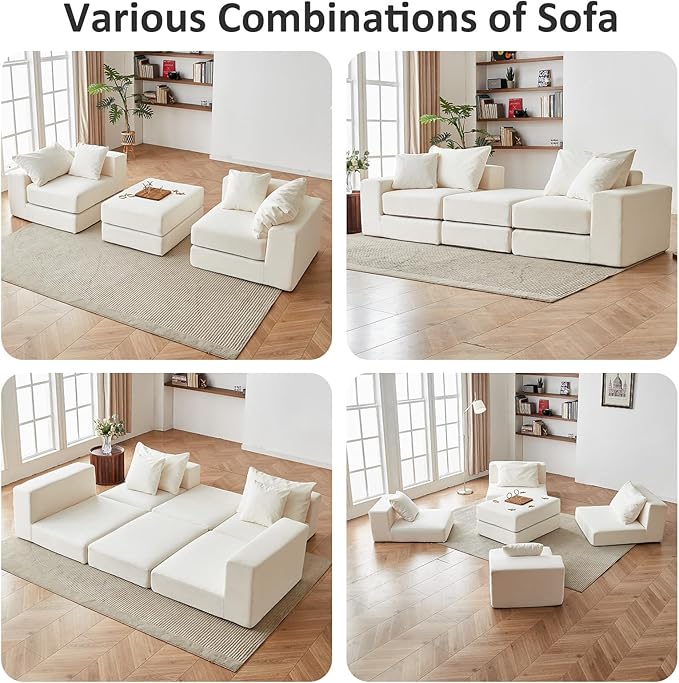 Modular Sectional Loveaeat Cloud Sofa Boneless Couch with Non Slip Base Modern Sleeper Sofa for Customizable Living Spaces Cozy Modular Couch with L-Shape Chaise Deep Seat &amp No Assembly Beige