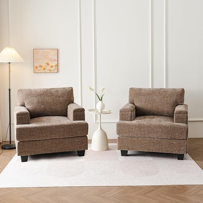 Oversized Accent Chair with Armrest OrganizerLiving Room Chairs with 7.8'' CushionUpholstered Modern ArmchairBig Reading ChairComfy Sofa Chair for BedroomBrown