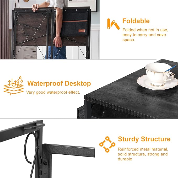 VECELO 39 Inch Folding Desk Simple Assembly Desk Writing Computer Desk for Home Office Study Office Desk Foldable Table for Small Spaces Black