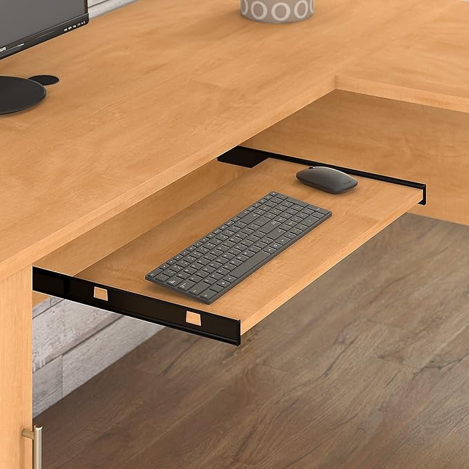Bush Home Somerset 72W L Shaped Desk with Storage in Maple Cross 72-inch Large Corner Computer Table for Home Office Workspace
