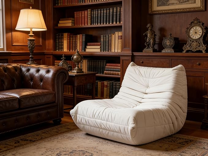 Bean Bag Chair - Memory Foam Bean Bag Chair for Adults Comfy High-Resilience Single Sofa Small Space Floor Chair Chaise Lounge for Living Room Bedroom (Beige Wrinkles)
