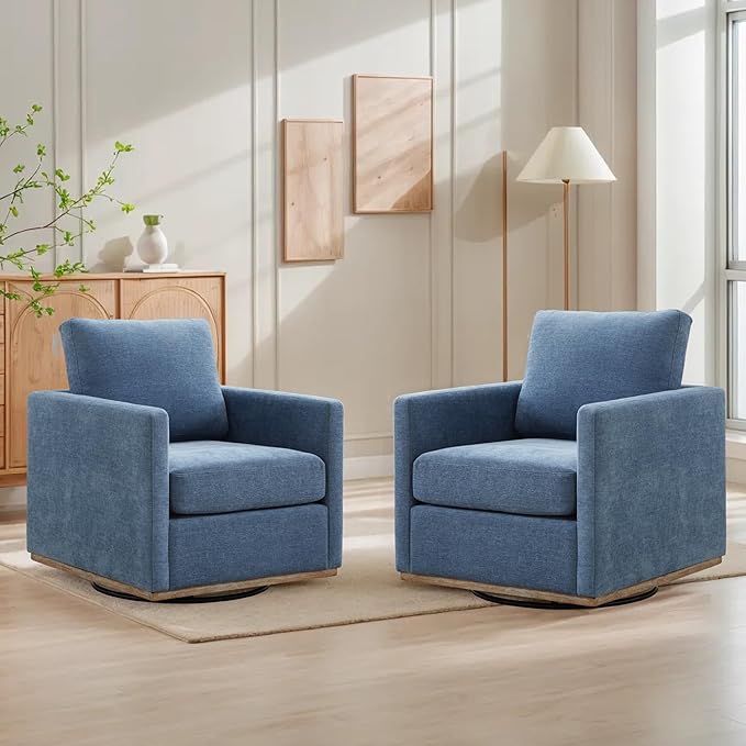Mlmh &amp Kngwa 30.7 Swivel Accent Chair Set of 2 for Living Room Mid Century Modern Armchair Reading Chairs for BedroomChenilleBlue