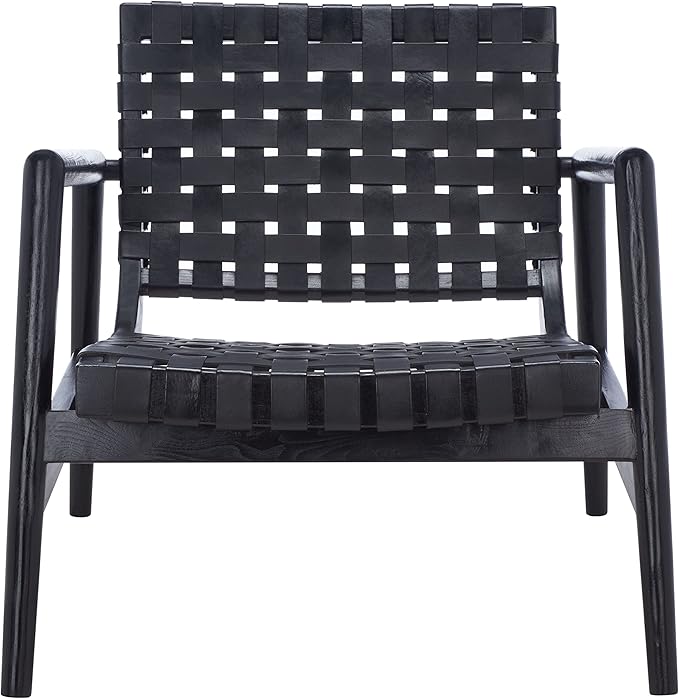 SAFAVIEH Home Collection Bellona Black Leather Woven Accent Chair (Fully Assembled)