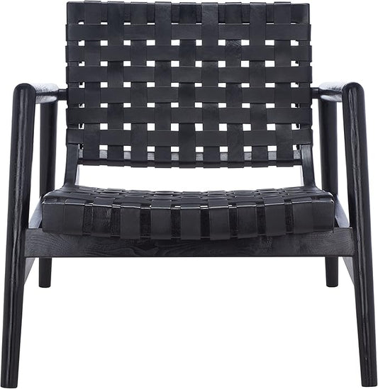 SAFAVIEH Home Collection Bellona Black Leather Woven Accent Chair (Fully Assembled)