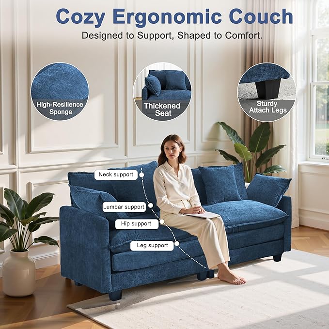 77 Cloud Chenille Sofa Set with Pillows Deep Seat Loveseat Couch for Apartments Space Saving 2-Seater with Solid Wood Frame Easy Assembly (1YR Guarantee)