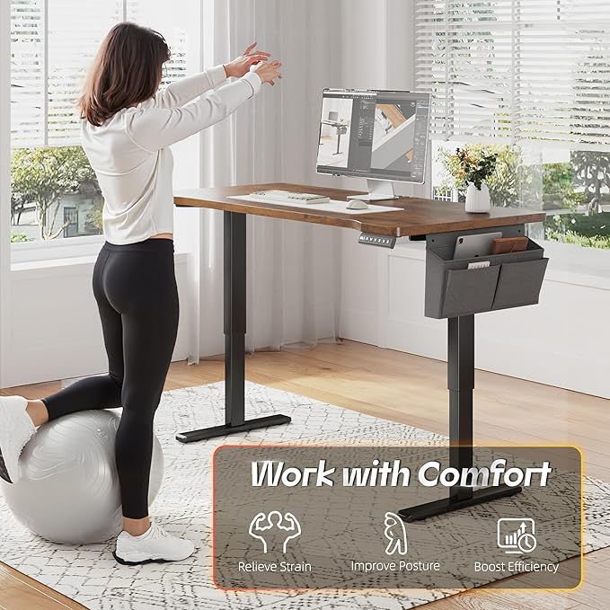 EnHomee Gaming Desk with LED LightsComputer Desk Adjustable Electric Standing Height Office Desk with 3 Memory PresetStorage Side Pocket and Cable ManagementRustic Brown48 x 24 Inch