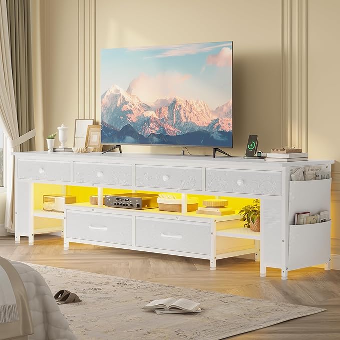 BTHFST LED TV Stand for 65/70/75 Inch TV Entertainment Center with Storage &amp Power Outlets 63 TV Stand with 6 Drawers &amp 4 Bags &amp Shelves TV Console Media Console for Living Room Bedro