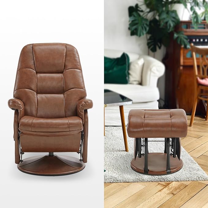 MCombo Swivel Glider Recliner with Ottoman Reclining Chair with Adjustable Back Faux Leather Upholstered Lounge Chair for Living Room Bedroom 4800 (Brown)