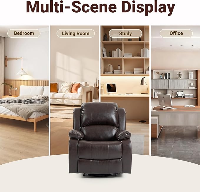 Manual Recliner Chair Adjustable Push Back Leather Reclining for Living Room Reddish Brown