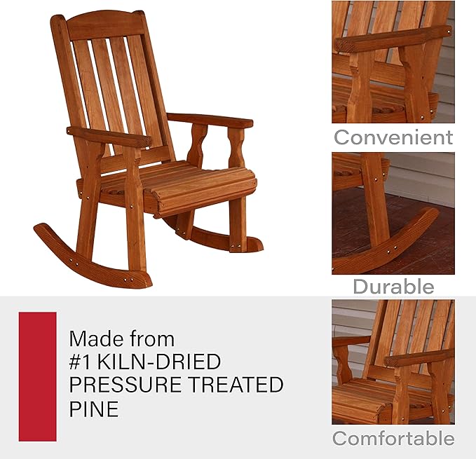 Amish Heavy Duty 600 Lb Mission Pressure Treated Rocking Chair (Cedar Stain)