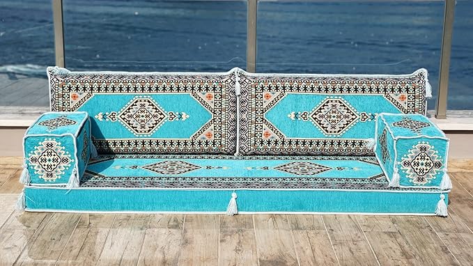 Single Arabic Floor Seating Cushions Arabic Majlis Floor Sofa Reading Nook Loveseat Sofa Single Floor Couch Ottoman Floor Pillows (Turquoise)
