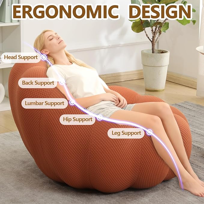 Bean Bag Chairs for Adults/Teens Reading Corner Chair Orange Beanbag Chair for Bedroom Living Room Small Comfy Chairs for Living Room Small Space No Assembly Required (Orange)
