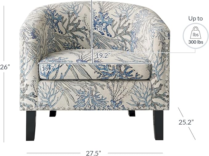 BELLEZE Accent Barrel Chair Set of 2 Modern Faux Leather Tub Club Chair Upholstered Armchair with Gold Nail Head Trim and Black Legs for Living Room Bedroom Apartment Lounge - Blue Coral