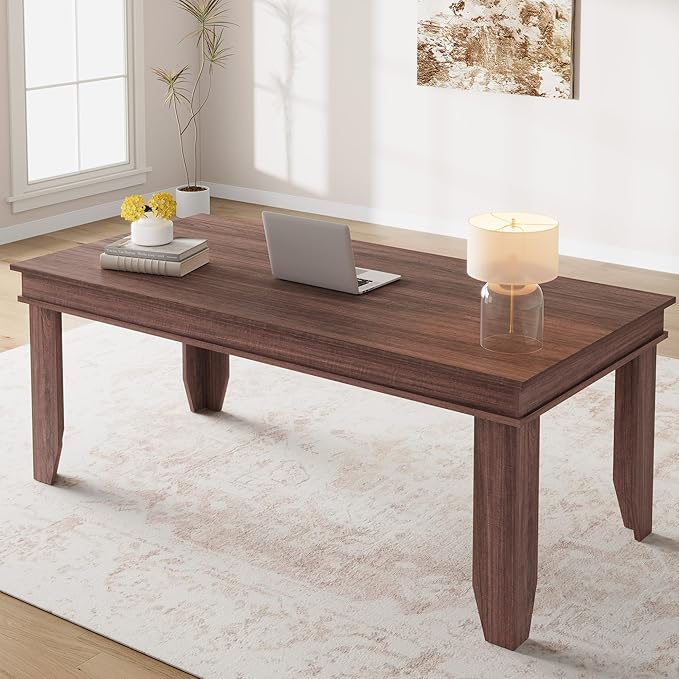 71 Inch Executive Desk Large Black Computer Desk with Sturdy Thick Legs Modern Farmhouse Home Office Desk 180cm Spacious Writing Table for Study Professional Workstation Furniture Rectangular