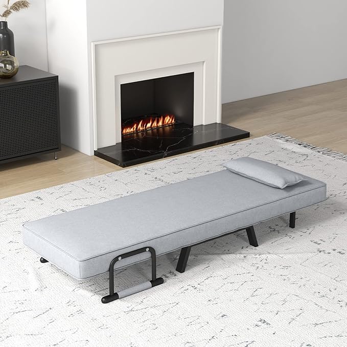 S AFSTAR 4 in 1 Convertible Sofa Bed Sleeper Chair Folding Sofa Arm Chair with Pillow and 6 Position Adjustable Backrest Full Padded Lounger Couch Bed for Home/Office (Light Grey)