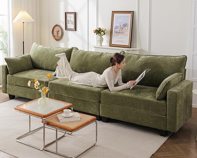 176'' Modular Sectional Sofa with All Seats StorageSleeper Sofa Bed with Throw PillowLoveseat Couches for Living RoomBedroomRemovable CoverChenilleGreen