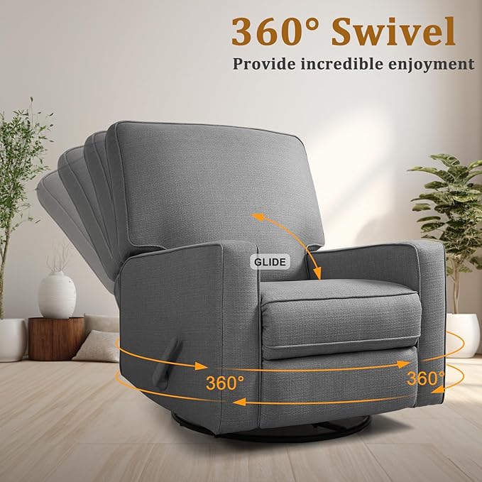 Swivel Rocker Recliner Chair for Adults High Back Fabric Recliner with Deep Seat Manual Glider for Living Room &amp Nursery Charcoal