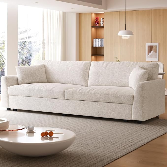 104.72 Oversized Loveseat Sofa for Living Room Comfy 2 Seater Sofa Couch with Thick Cushions 2 Pillows &amp Armsrest Modern Home Sofa (Beige)
