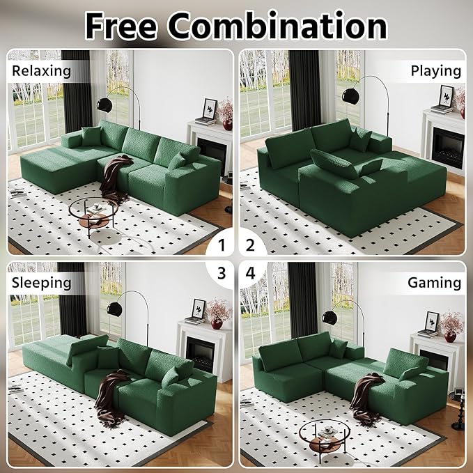 108 Cloud Modular Sectional Couch with L-Shape Chaise Modern Sectional Sofa with Deep Seat Couch Ultra Soft Knit Fabric Couches for Living Room No Assembly Required Left Facing Chaise (Green)