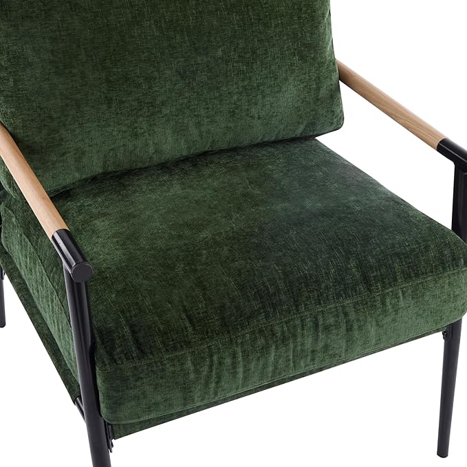 Modern Accent Chair Lounge Arm Chair Upholstered Armchair with Plush Cushions Single Chairs with Metal FrameWooden Armrest - Perfect for OfficeLiving RoomBedroomGreen