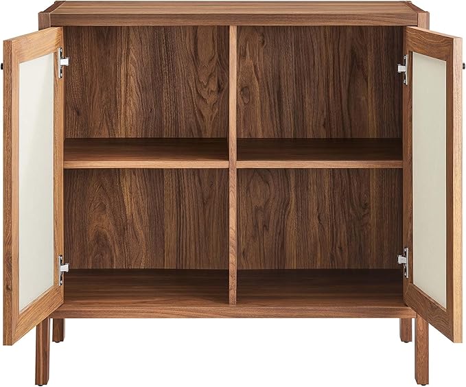 Modway Capri 33 Inch Sideboard Walnut Hallway or Entryway Storage Cabinet with Doors Mid-Century Modern Buffet Table or Credenza for Living or Dining Room