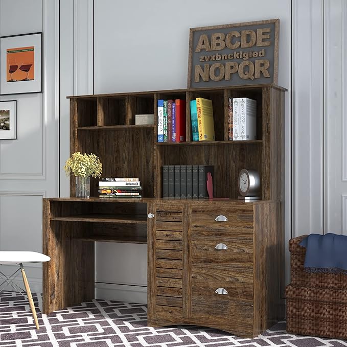 Home Office Computer Desk with Hutch Antiqued Paint Finish