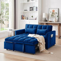 3 in 1 Convertible Sleeper Sofa Bed 55 Pull Out Couches Modern Loveseat Sleeper Sofa with Adjustable Reclining Backrest &amp Side Pockets for Living Room Velvet Fabric Blue