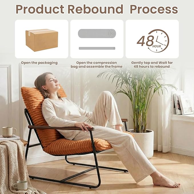 HOMPUS Modern Accent Chair 29'' Sling Accent Chair Cozy Living Room Chairs with Metal Frame &amp Upholstered Soft Cushion Comfy Leisure Reading Chair for Living Room Office Easy Assembly Brown